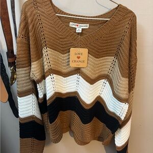 Women's Chevron Sweater - Brown, Black, and White